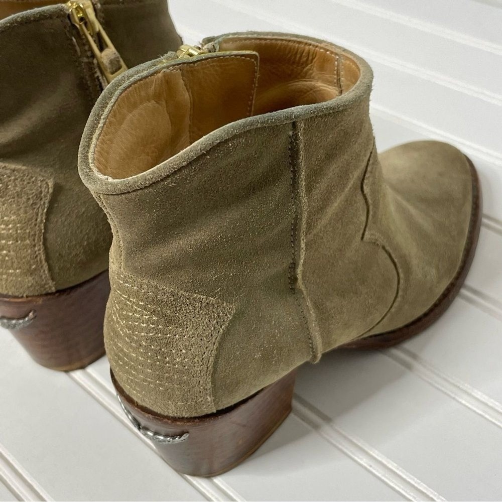 Zadig & Voltaire Molly Khaki Suede Wing Ankle Boots Spain 36 Western Block Heel - Picture 12 of 15